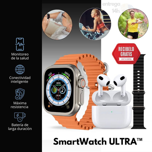 SmartWatch ULTRA 8™ + Auriculares Inalámbricos PRO 2ª generación